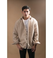 Oversize Düğme Kapamalı Kışlık Erkek Peluş Gömlek (Krem)