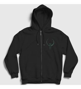 Presmono Unisex Siyah Logo Oyun Quake 2 II Fermuarlı Kapüşonlu Sweatshirt 511330tt