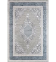 Gri Halı Mavi Tonlu Geometrik Desenli Yumuşak Dokulu Salon Halısı Modern Koridor Modeli