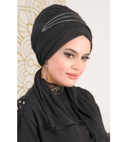 Siyah Taşlı Atkılı Abiye Bone - 60101