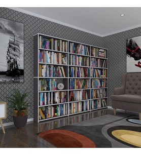 Kenzlife kitaplık süper ga 180*240*19 gri 6 katlı 3 bölme çift bölme opsiyonlu ofis mutfak banyo dolabı arkalıksız