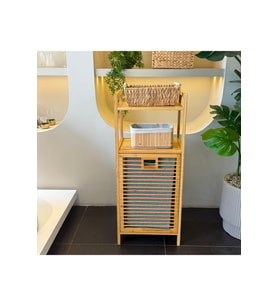 AURENO Bambu Kirli Çamaşır Sepeti 2 Katlı Raflı Banyo Dolabı 95x40x30 cm