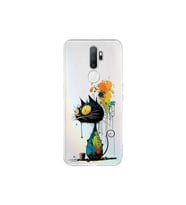 Oppo A5 2020 ile Uyumlu Splash Kedi Tasarımlı Şeffaf Silikon Kılıf