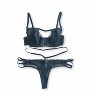 Kadın Dantelli Deri String 2 li Set BB2086 (Siyah)