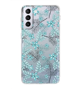 Samsung Galaxy S21 Plus  Kamera Korumalı Kapak Floral Su Yeşili Tasarımlı  Şeffaf Kılıf