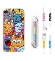 Apple iPhone 5 6 7 8 Plus Se XR Kılıf Kablo Koruma Spiral Silikon Kediler 1723
