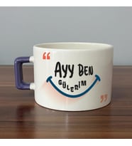 Ayy Benim Gülerim Baskılı Mor Kulplu C Fincan