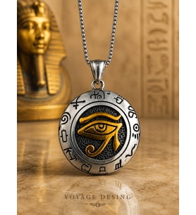 Paslanmaz Çelik Gold Detaylı Antik Mısır Horus Gözü Kolye