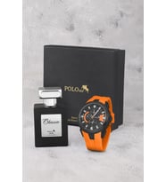 Polo Air Kauçuk Kordon Erkek Kol Saati Ve Parfüm Hediyelik Kutusunda Set Turuncu Siyah Renk ST-5001E7 (Turuncu-Sıyah)