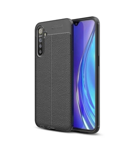 Realme XT Deri Görünümlü Firo Silikon Kılıf (Siyah)