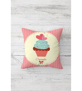 Cupcake Desenli Çift Tarafı Baskılı Gizli Fermuarlı Yastık Kılıfı Kırlent Koltuk Yastık Kılıfı (Beyaz)