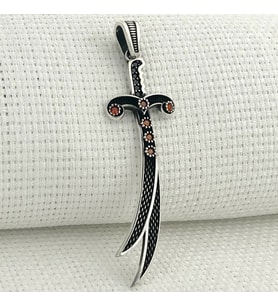 mh-224 925 Ayar Gümüş Kırmızı Taşlı Zülfikar Model Kolye Ucu
