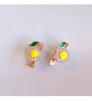 Mine İşli Sarı Papatya Zirkon Taşlı Rose Gold Kaplama Gümüş Küpe