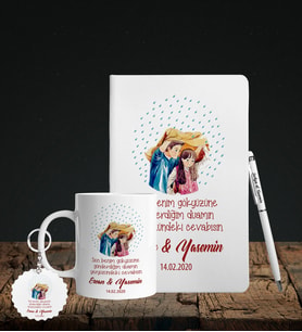 Sevgililer Gününe Özel Defter Kalem Kupa & Süblimasyon Anahtarlık Hediye Seti 26