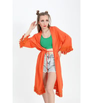 Kimono Palmiye Baskılı Püsküllü - Turuncu