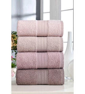4 Lü El Yüz Havlu Seti %100 Pamuklu Gökkuşağı 50x85 Cm Pudra