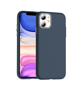 iPhone 11 Kılıf M-safe Şarj Özellikli Karbon Fiber Görünümlü Gros Kılıf (Lacivert)