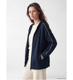 LCW Modest Lacivert Kapüşonlu Oversize Kadın Fermuarlı Sweatshirt