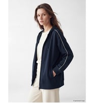 LCW Modest Lacivert Kapüşonlu Oversize Kadın Fermuarlı Sweatshirt