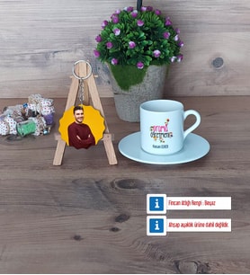 Drama Öğretmeni Türk Kahvesi Fincanı Ahşap Altlıklı ve Fotoğraflı Ahşap Anahtarlık Hediye (Model 2)