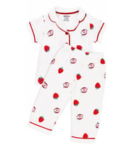 Kız Bebek Beyaz Kırmızı Çilek Baskılı Müslin Pijama Takımı