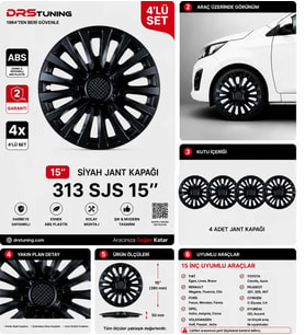 Kia Uyumlu 15 Inç Kırılmaz Parlak Siyah Jant Kapağı 1 Takım 4 Adet No:313