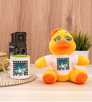 Kişiye Özel Kalp Detaylı Fotoğraflı  Peluş Civciv ve Yeşil Kupa