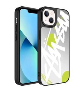Apple iPhone 13 Kılıf Aynalı Desenli Kamera Korumalı Parlak Zore Mirror Kılıf Yazı
