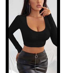 Fantezia Night Kadın Bordo Uzun Kol Kare Yaka Crop Top Bluz