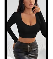 Fantezia Night Kadın Bordo Uzun Kol Kare Yaka Crop Top Bluz