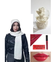 Edwol Kadın Atkı Bere Seti  Ekru Sevgililer Günü Özel Hediye Seti Lip Gloss Ruj ve Kar Küresi Hediyeli (Kırmızı)