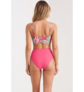 Kadın Bikini Takımı Tropikal Desenli Drapeli Üçgen Kaplı Balensiz Yüksek Bel Hipster Örme Şık