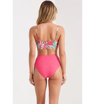 Kadın Bikini Takımı Tropikal Desenli Drapeli Üçgen Kaplı Balensiz Yüksek Bel Hipster Örme Şık