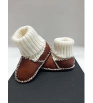 NAZLI Bebek Unisex Kahverengi Kuzu Derisi Ilk Adım Ayakkabısı Panduf Patik - NG3001