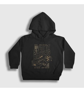 Presmono Unisex Çocuk Siyah Street Racing Sokak Yarışı Araba Kapüşonlu Sweatshirt 487788tt