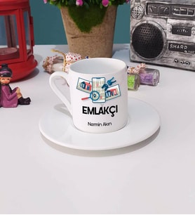 Emlakçı Tasarımlı Kişiye Özel Hediye Emlakçı Türk Kahvesi Fincanı