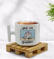 BK Gift Yine Mi Güzelim Tasarımlı T Kulplu Beyaz Middle Kupa Bardak-1