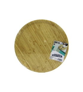 YUVARLAK=38CM Ahşap Bambu Servis Sunum Tepsi - Tahtası