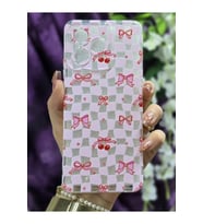 Realme C53 Uyumlu Kurdele ve Kiraz Desenli Silikon Şeffaf Telefon Kılıfı