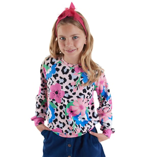 Çiçekli Leopar Kız Çocuk Sweatshirt (Çok Renkli)