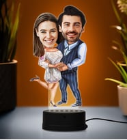 Doğum Günü Hediyesi,Sevgiliye Hediye, Kişiye Özel Fotoğraflı Tatlı Çift Karikatür 3D Led Lamba (Beyaz)
