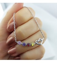 Kadın 925 Ayar Gümüş Sonsuz Aşk Renkli Taşlı Kolye (Gold)
