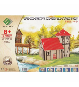 Pazarız 3D Ahşap Puzzle Yapboz Maket Kırmızı Ev Boyanabilir