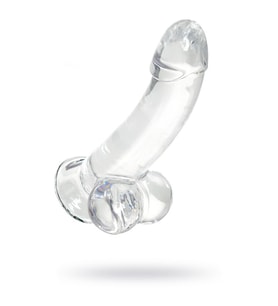 Kristal Pürüzsüz Yüzeyli Şeffaf Silikon Vantuzlu Testisli 15cm Dildo