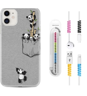 Apple iPhone 11 12 13 Mini Kılıf Kablo Koruma Spiral Silikon Pandalar 1798