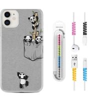 Apple iPhone 11 12 13 Mini Kılıf Kablo Koruma Spiral Silikon Pandalar 1798