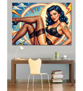 Pin-Up Tarzı Retro Kadın İllüstrasyonu Dekoratif Kanvas - Mdf Ahşap Tablo