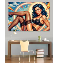 Pin-Up Tarzı Retro Kadın İllüstrasyonu Dekoratif Kanvas - Mdf Ahşap Tablo