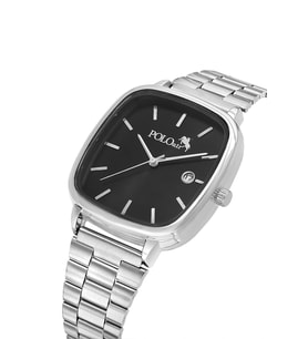 Polo Air Takvimli Dikdörtgen Kasa Hasır Metal Kordon Erkek Kol Saati Gümüş Siyah Renk PL-7085E3x