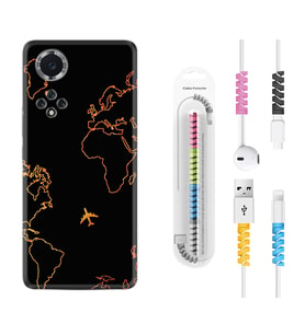 Huawei Nova Y70 Y90 Nova 9 SE  Kılıf Kablo Koruma Spiral Silikon Harita ve Uçak 1777